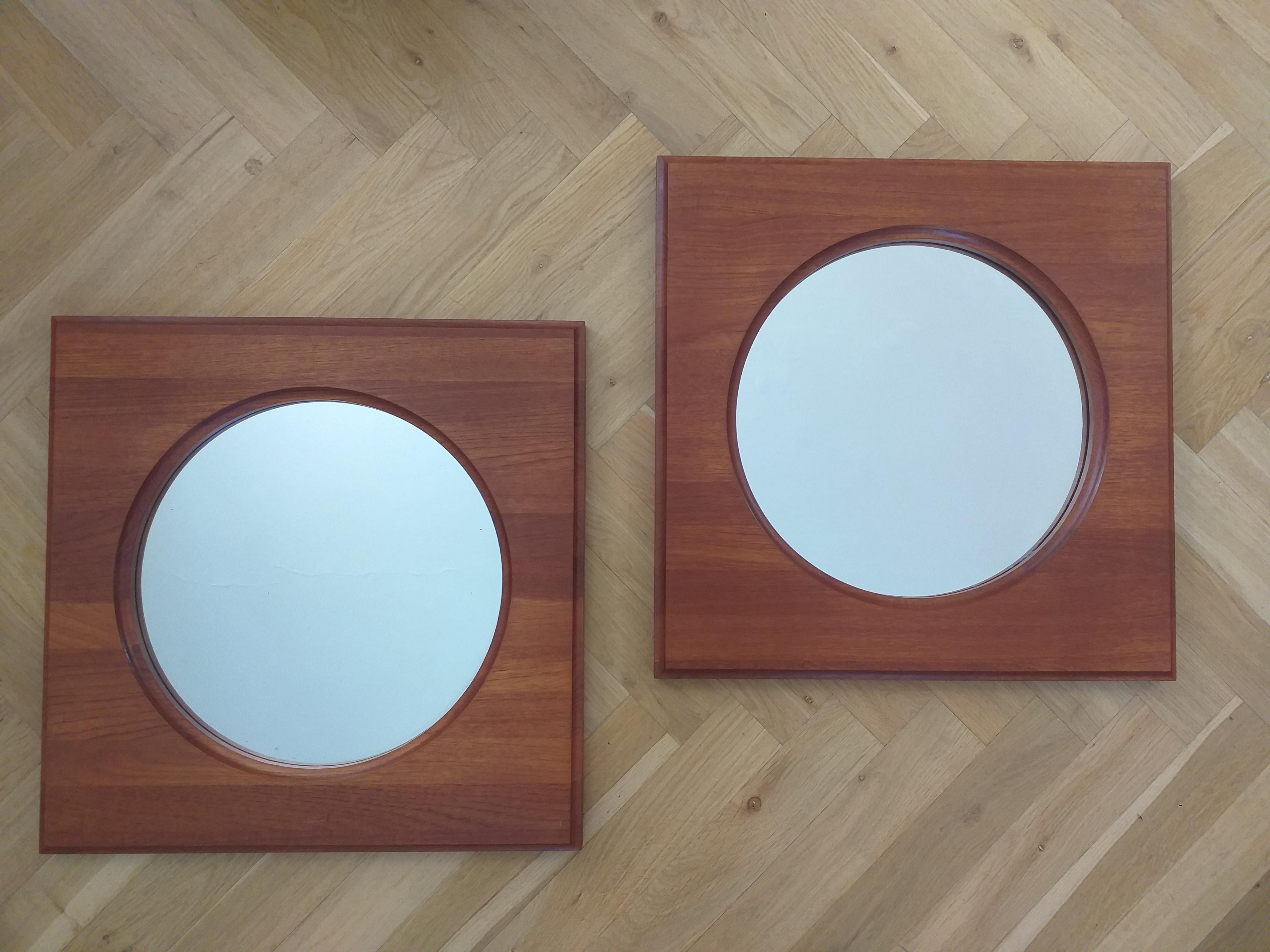 Set of Two Midcentury Teak Wall Mirrors Hadsten Traeindustri, Denmark, 1960s 1