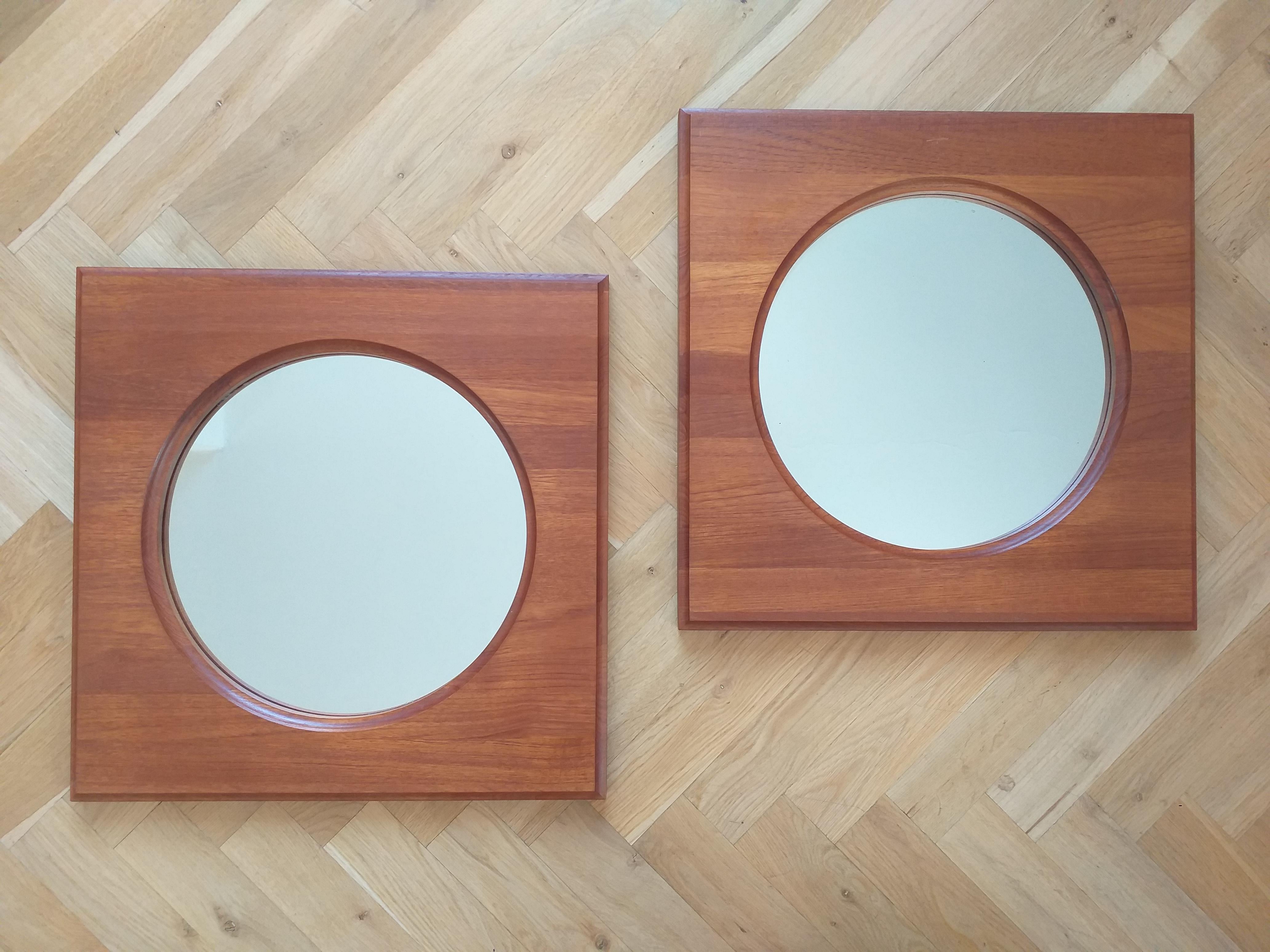 Set of Two Midcentury Teak Wall Mirrors Hadsten Traeindustri, Denmark, 1960s 2