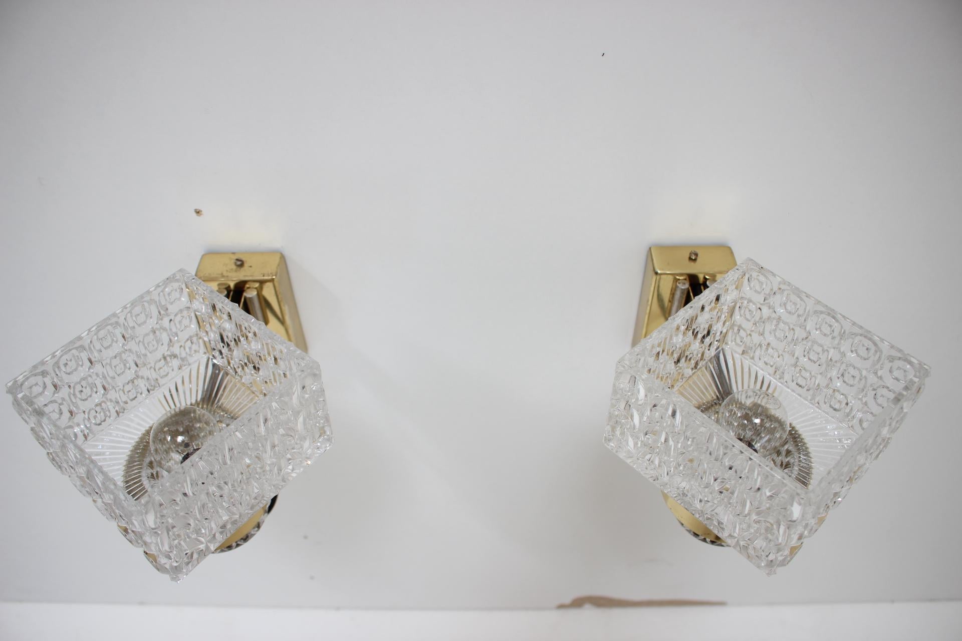 Czech Set of Two Midcentury Wall Lamps Lidokov, 1970s For Sale