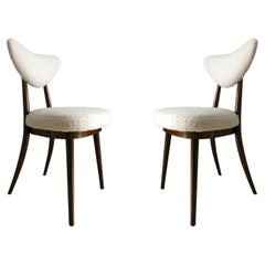 Retro Set of Two Midcentury White Bouclé Heart Chairs, by Kurmanowicz, 1960s