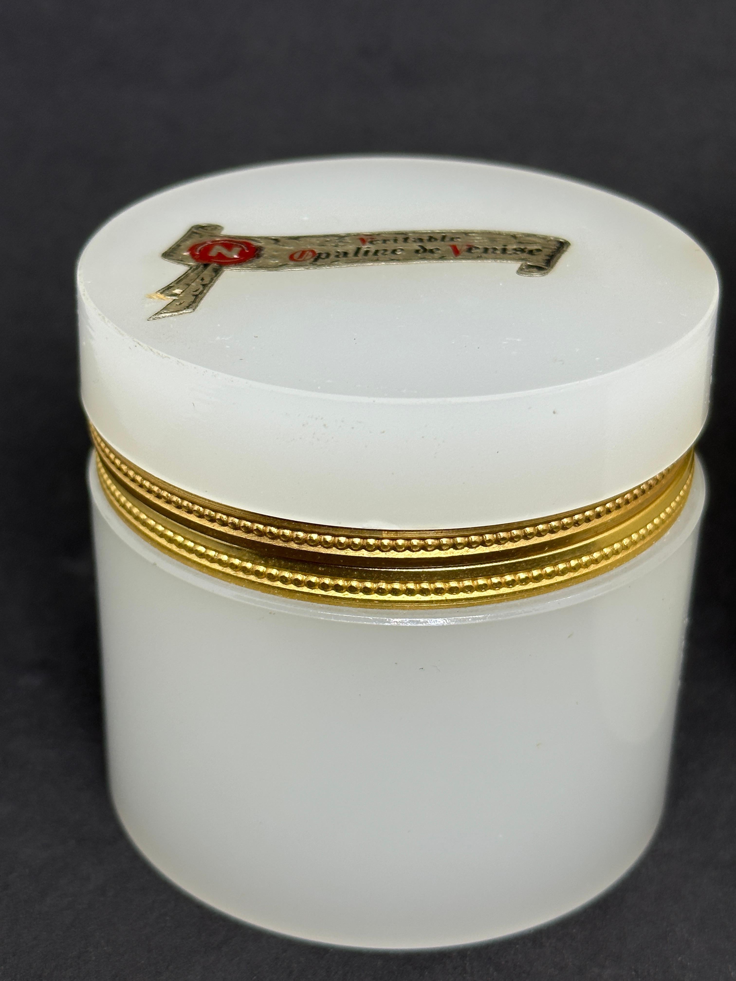 Set of Two Midcentury White Opaline Cenedese Glass Box with Bronze Mounts Italy For Sale 5