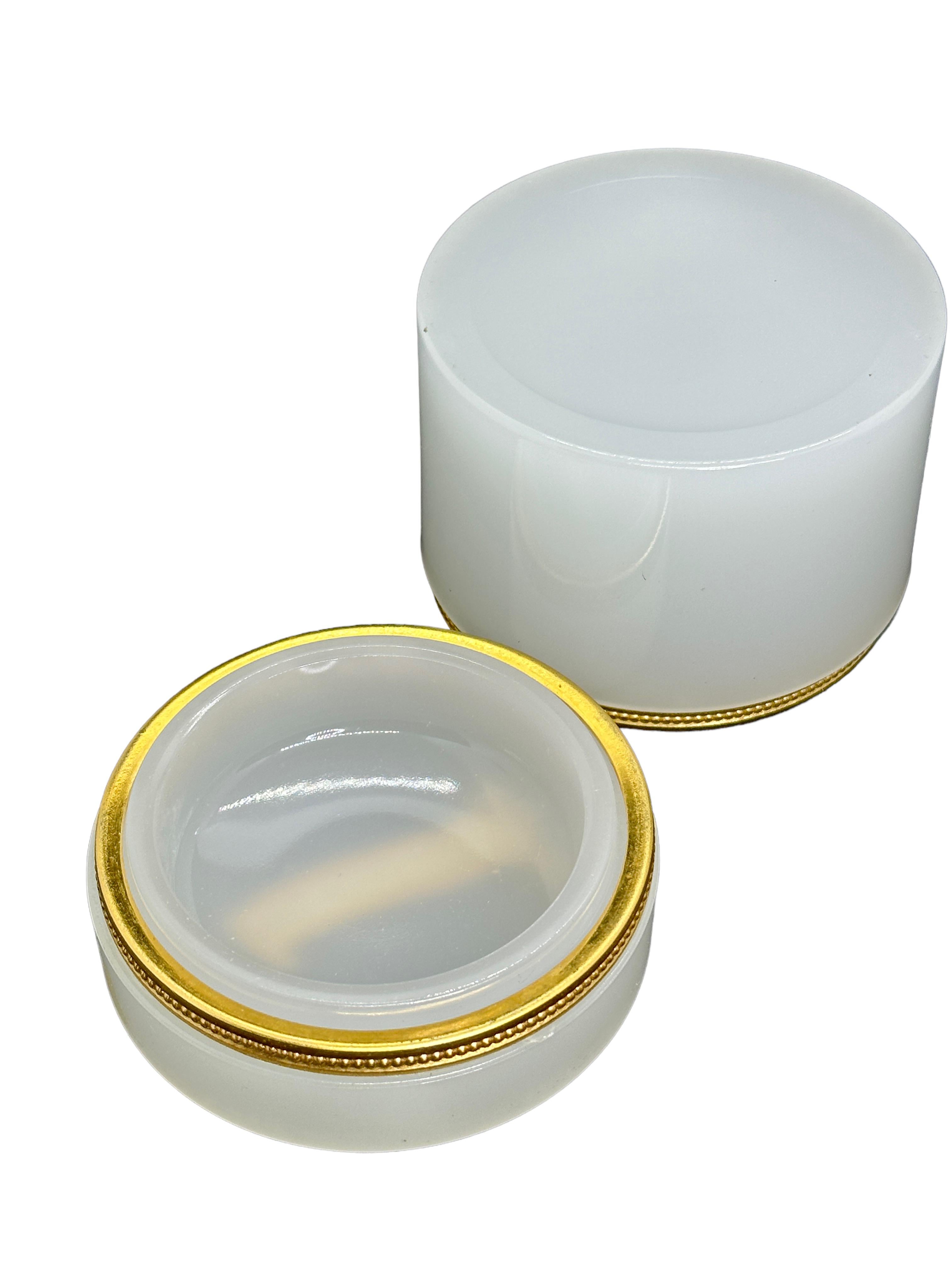 Mid-20th Century Set of Two Midcentury White Opaline Cenedese Glass Box with Bronze Mounts Italy For Sale