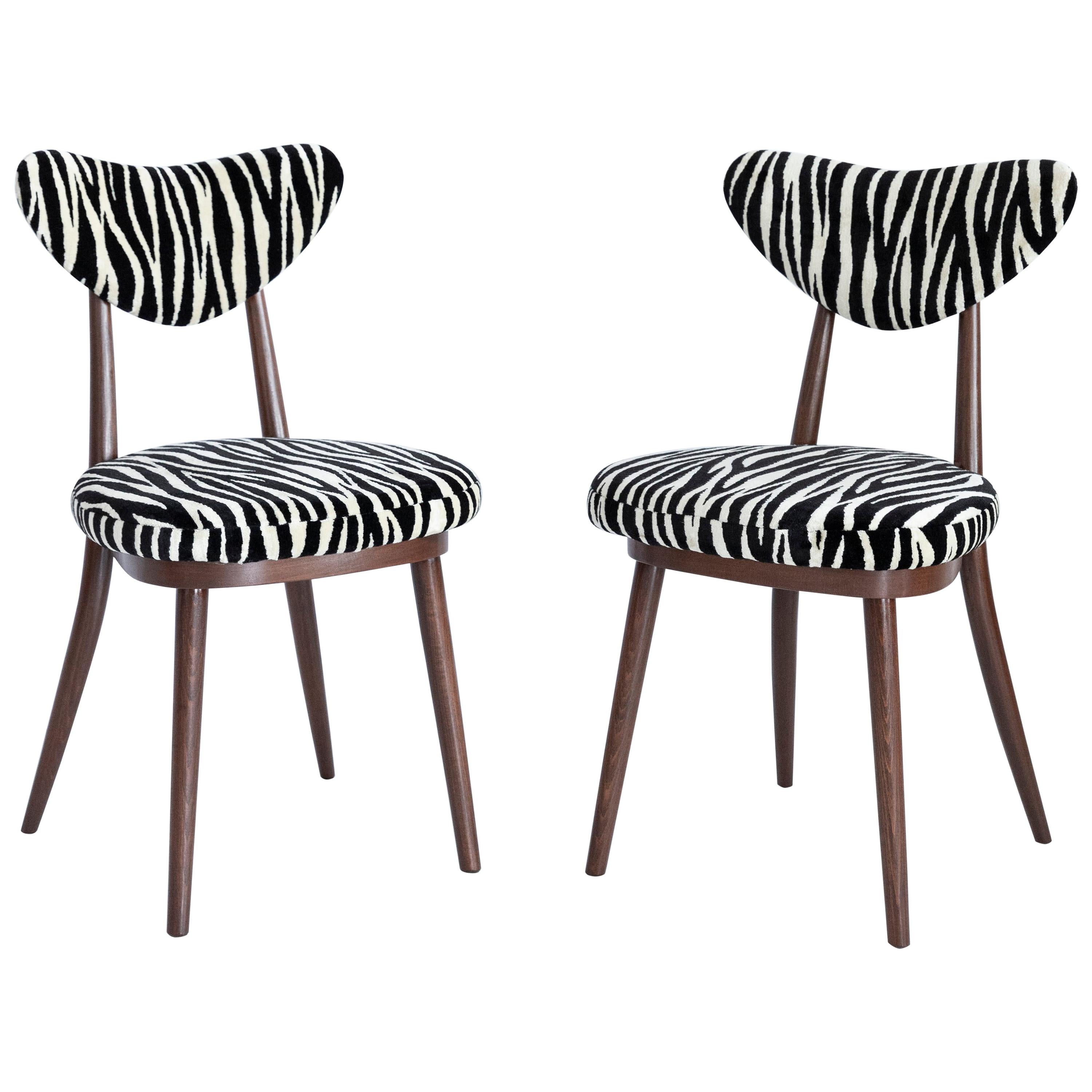 Set of Two Midcentury Zebra Black and White Heart Chairs, Poland, 1960s
