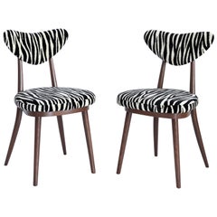 Vintage Set of Two Midcentury Zebra Black and White Heart Chairs, Poland, 1960s