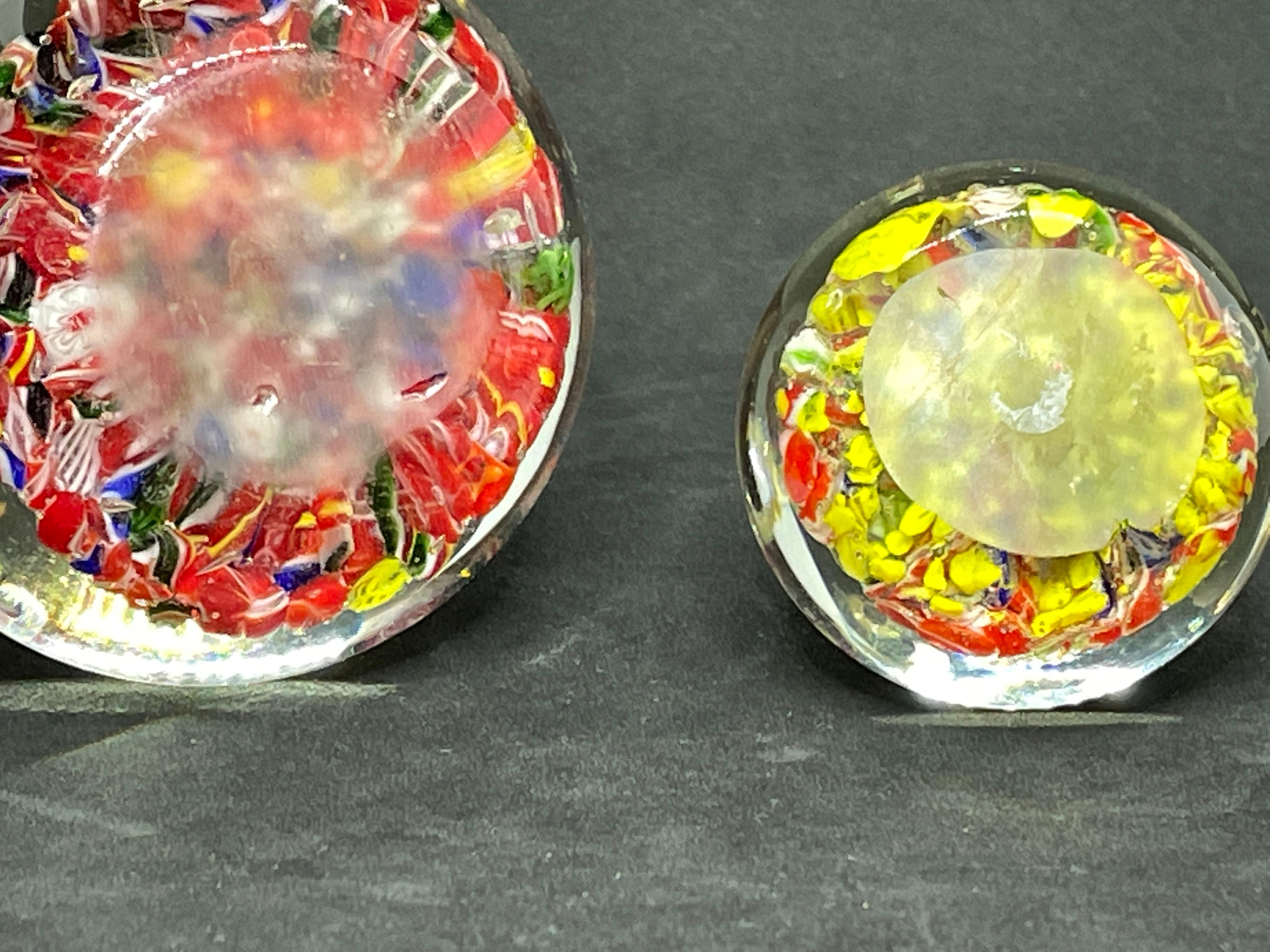 Set of Two Millefiori Flowers Murano Italian Art Glass Paperweight 1970s For Sale 3