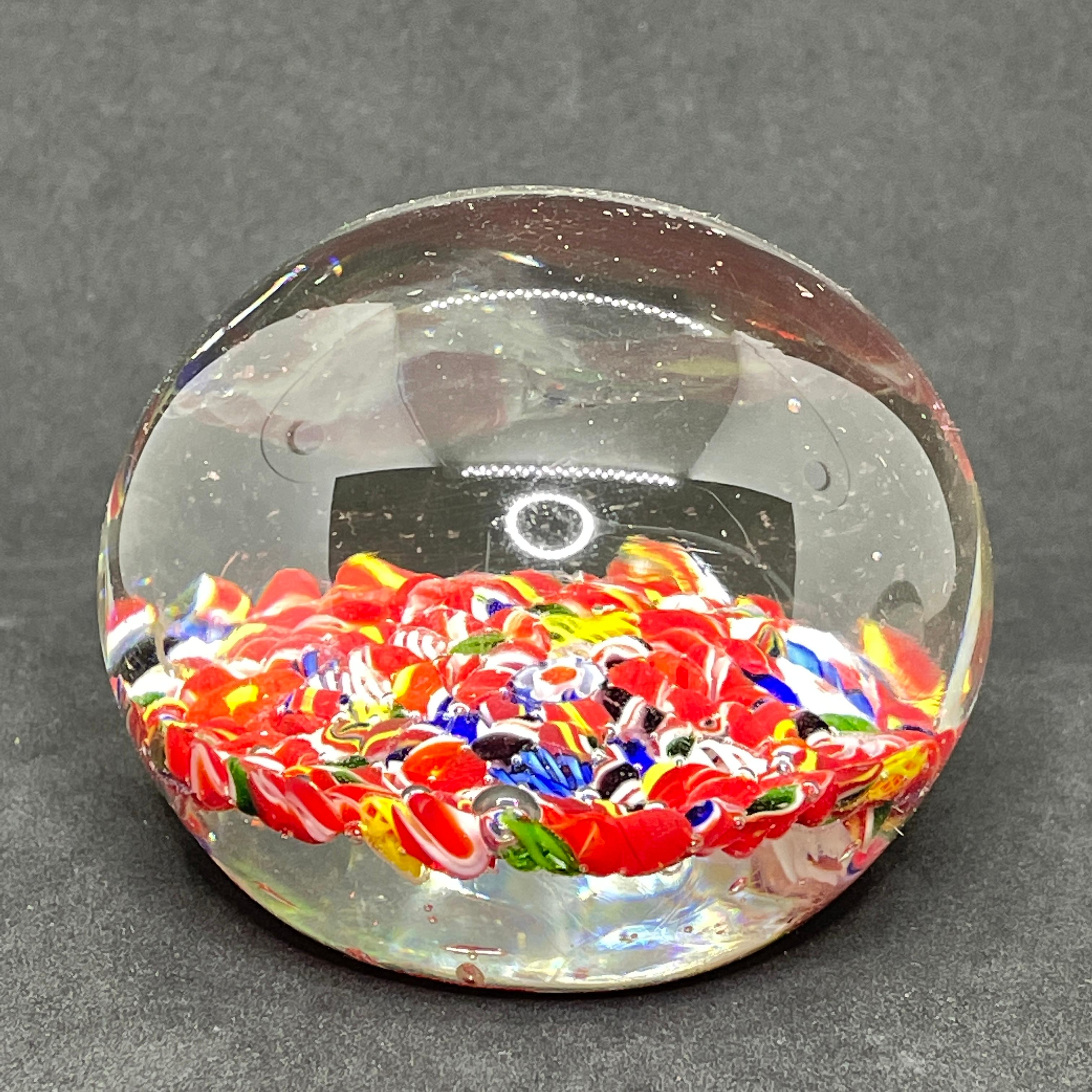 Hand-Crafted Set of Two Millefiori Flowers Murano Italian Art Glass Paperweight 1970s For Sale