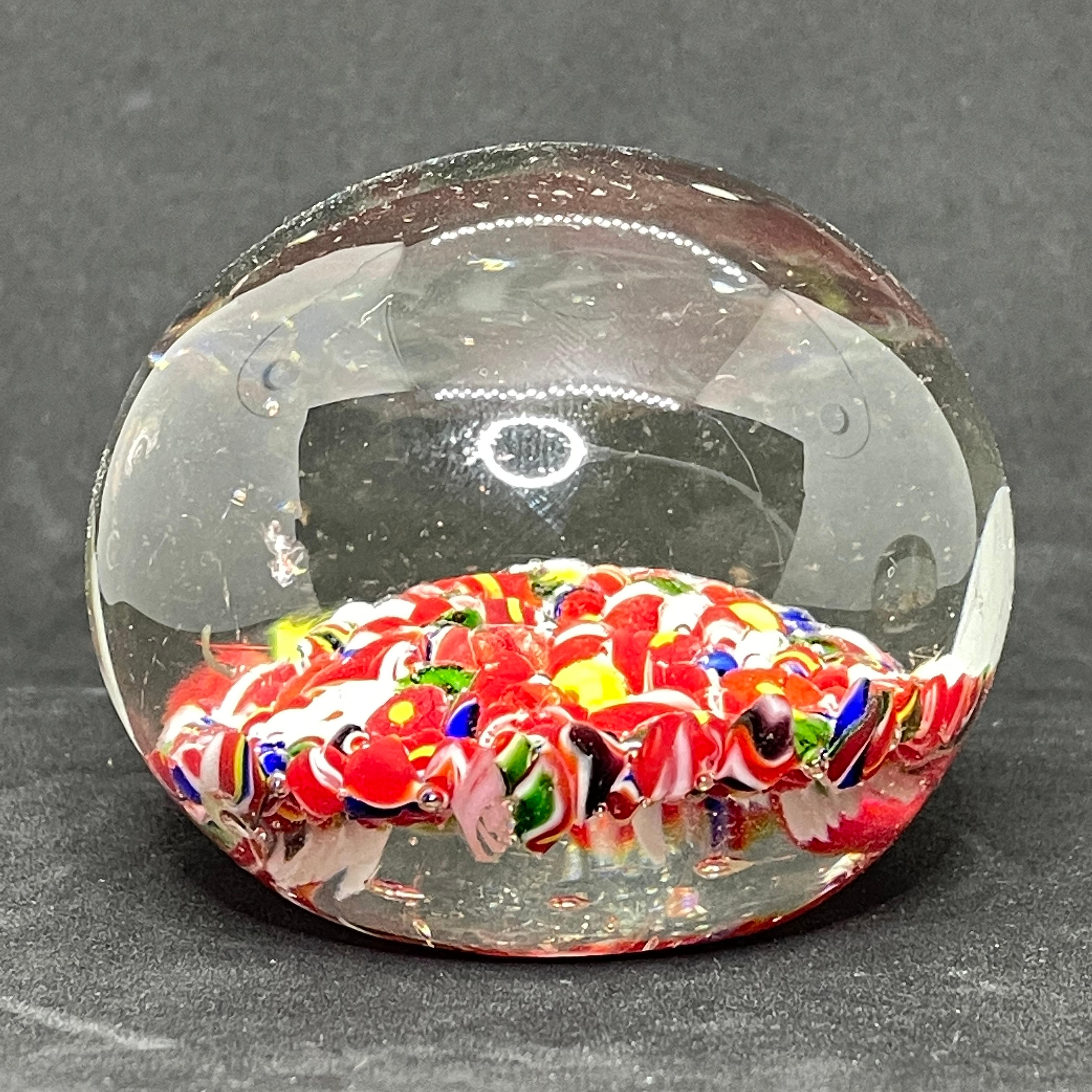Late 20th Century Set of Two Millefiori Flowers Murano Italian Art Glass Paperweight 1970s For Sale