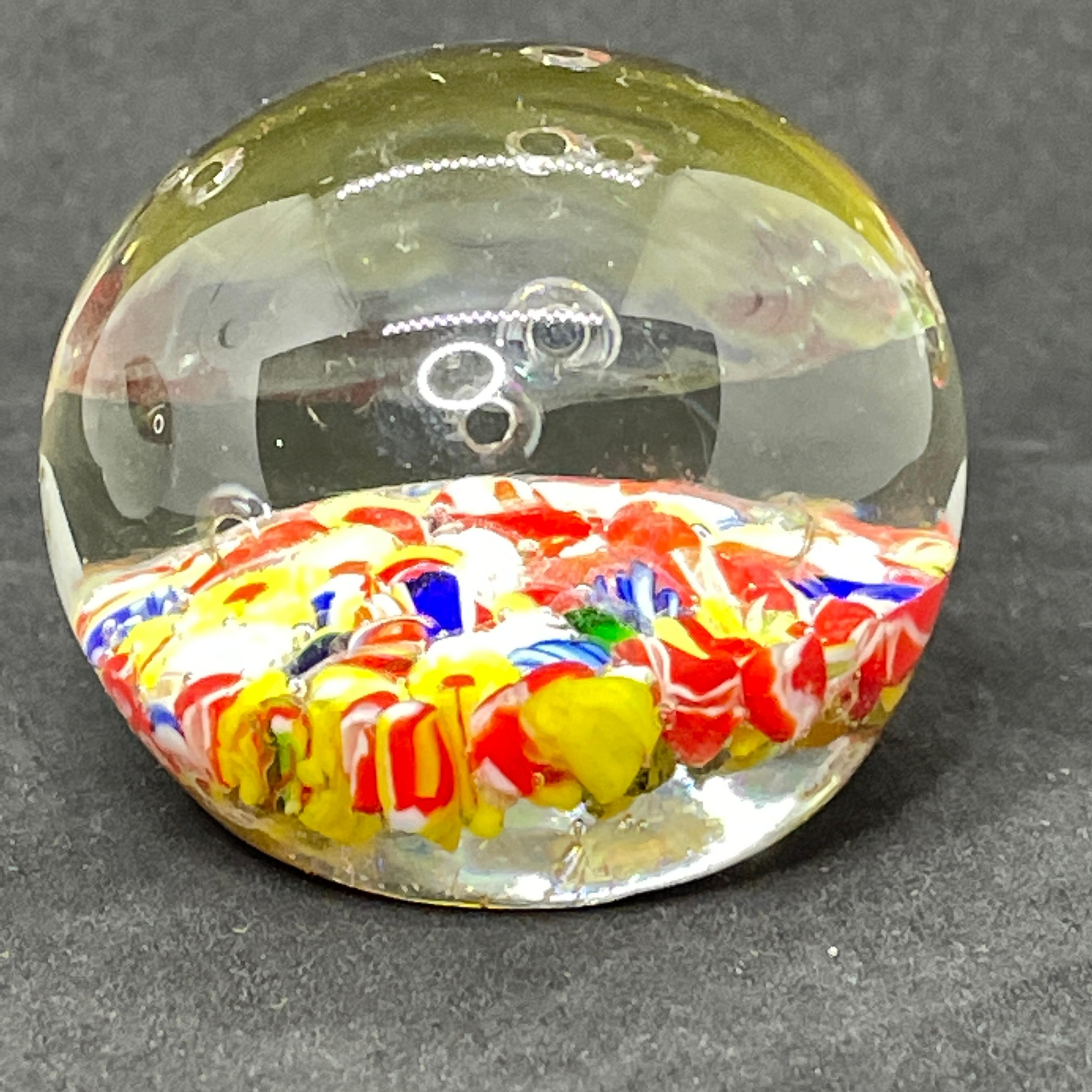 Murano Glass Set of Two Millefiori Flowers Murano Italian Art Glass Paperweight 1970s For Sale