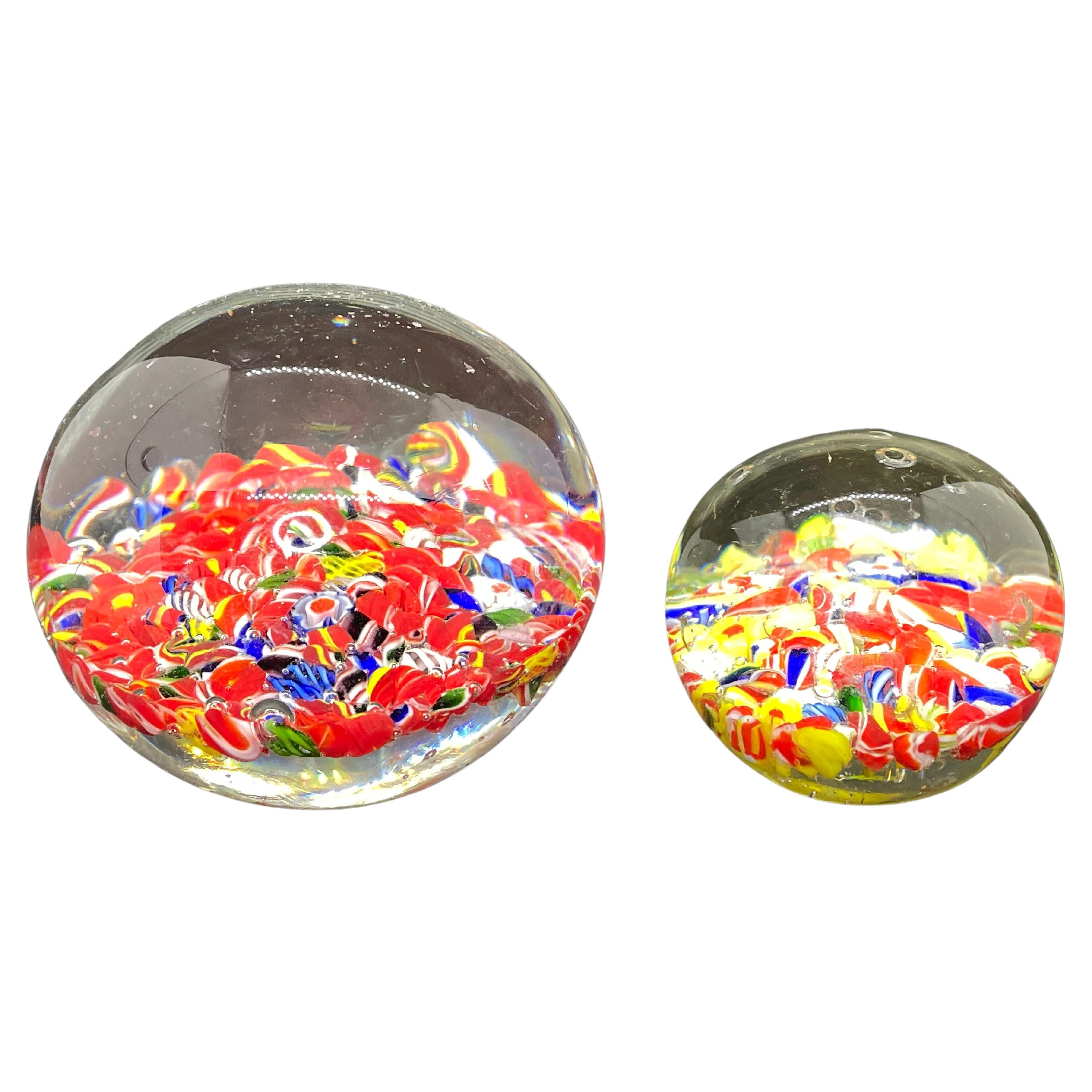 Ensemble de deux fleurs Millefiori en verre d'art italien de Murano des années 1970