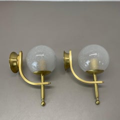Set of two minimalist Brass and glass "ball" Wall Light Sconces, Italy 1970s