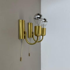 Set of two minimalist Brass Wall Lights Sconces, Italy 1970s