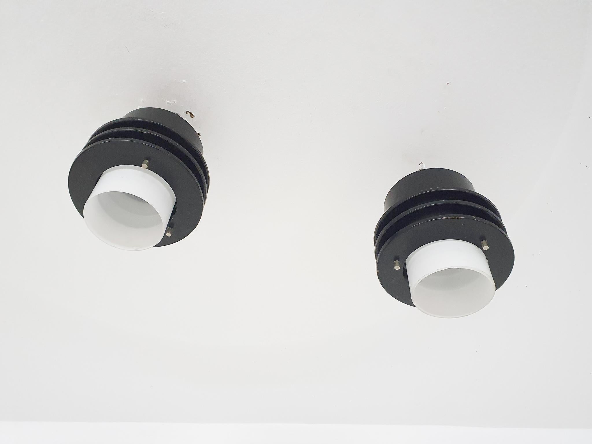 Set of Two Minimalistic Ceiling Lights in Glass and Metal, the Netherlands '60s For Sale 5