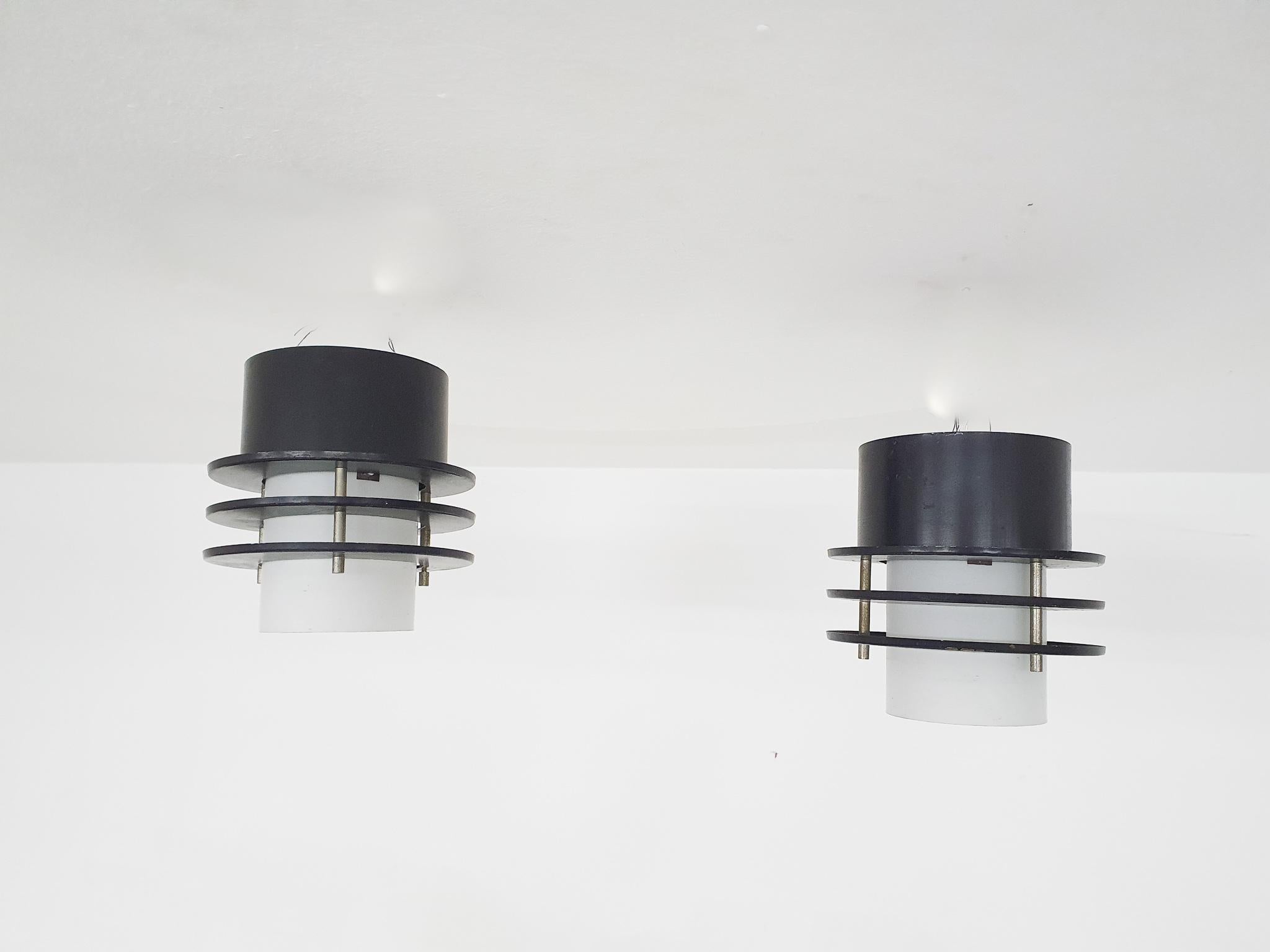 Set of Two Minimalistic Ceiling Lights in Glass and Metal, the Netherlands '60s For Sale 6