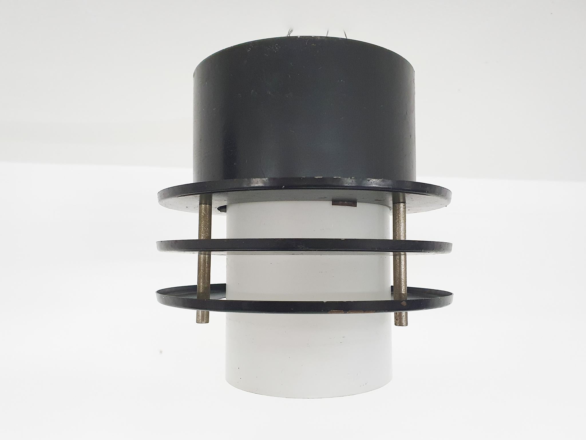 Dutch Set of Two Minimalistic Ceiling Lights in Glass and Metal, the Netherlands '60s For Sale