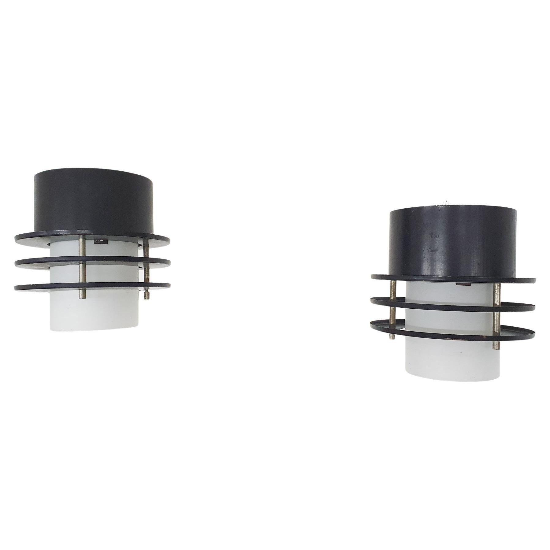 Set of Two Minimalistic Ceiling Lights in Glass and Metal, the Netherlands '60s