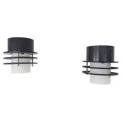 Vintage Set of Two Minimalistic Ceiling Lights in Glass and Metal, the Netherlands '60s