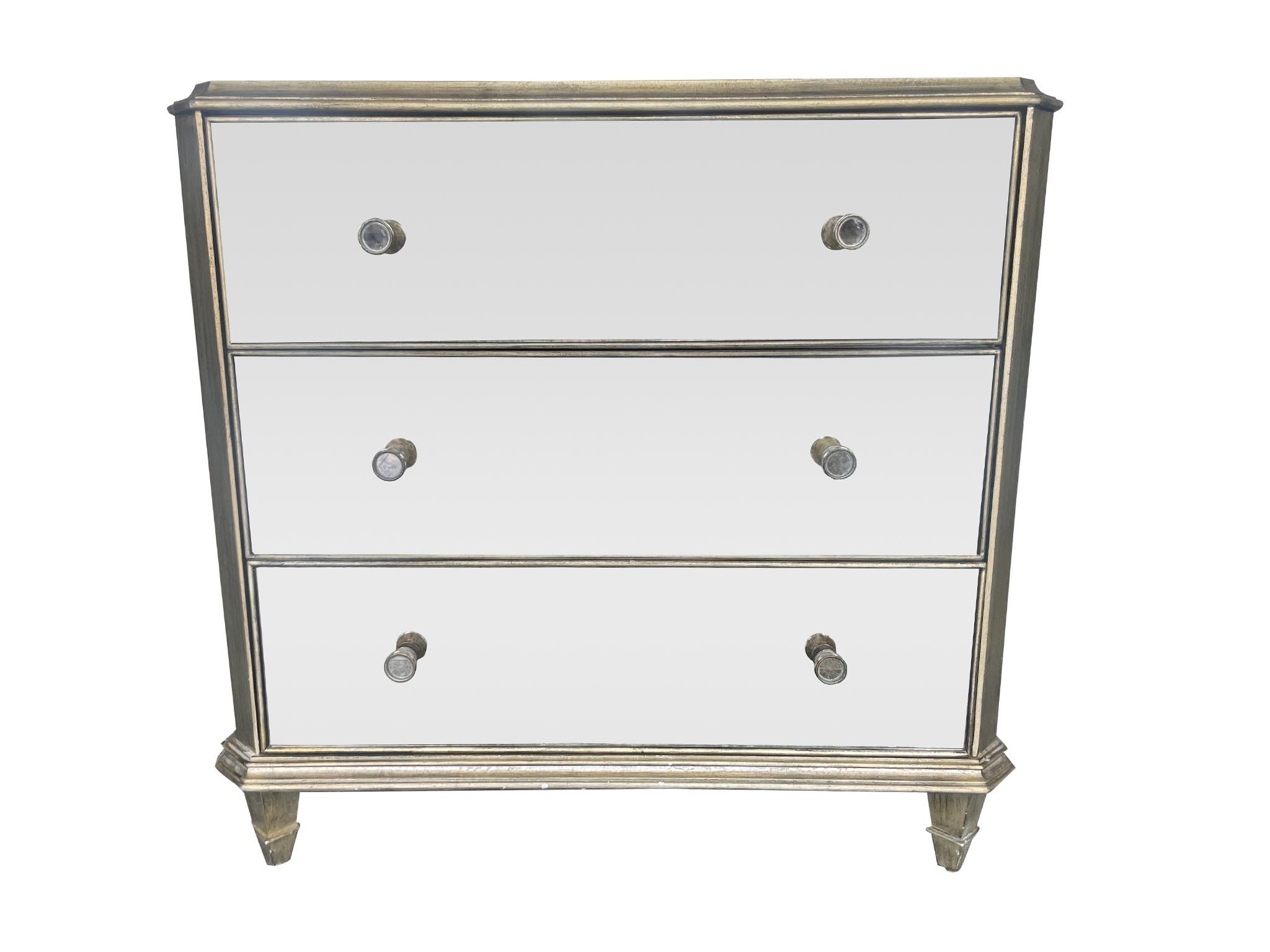 Set of Two Mirrored Glass Three Drawer Nightstands or Chests In Good Condition For Sale In New York, NY