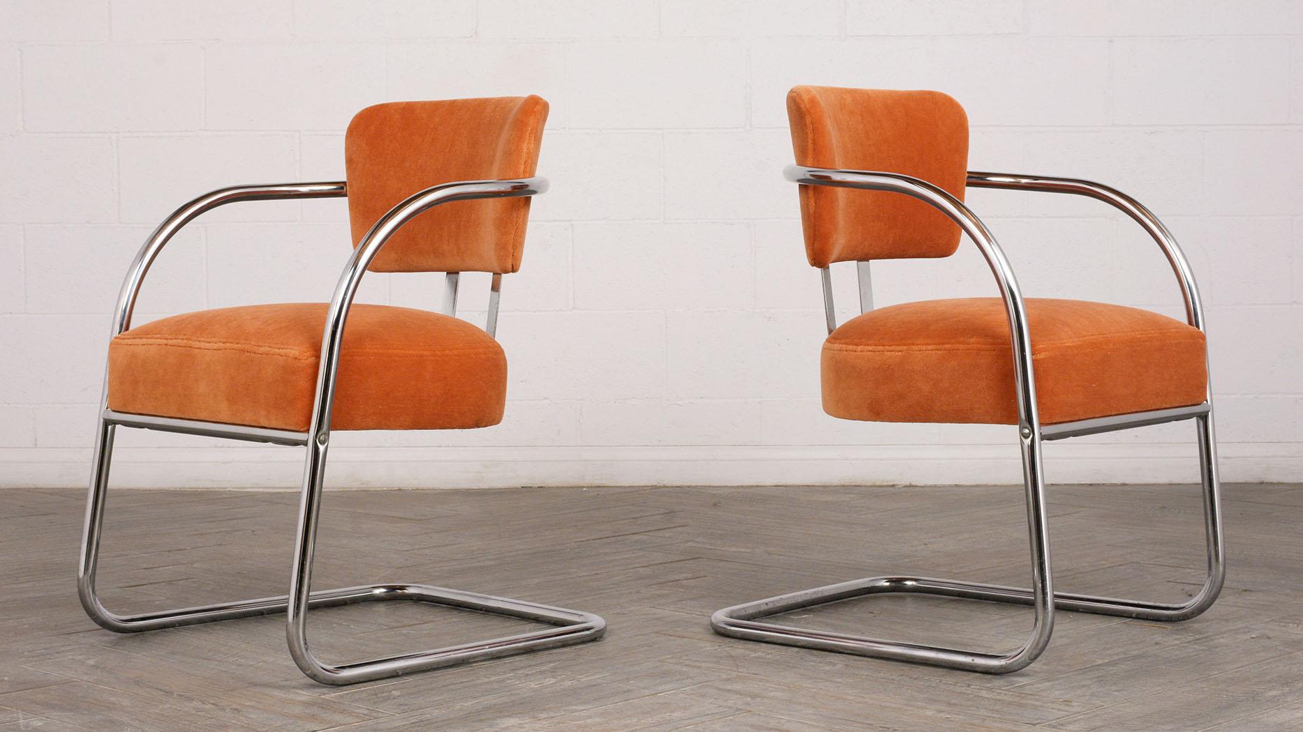 American Set of Two Modern Chrome Frame Lounge Chairs