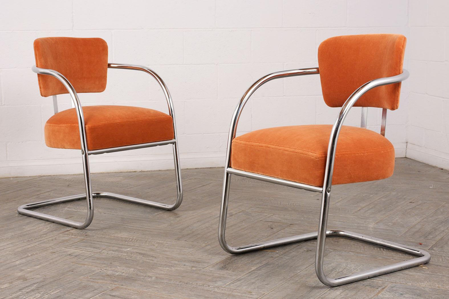 Hand-Crafted Set of Two Modern Chrome Frame Lounge Chairs
