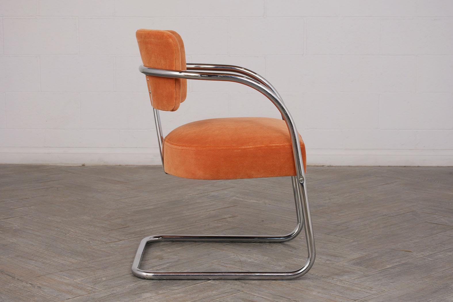 Wood Set of Two Modern Chrome Frame Lounge Chairs