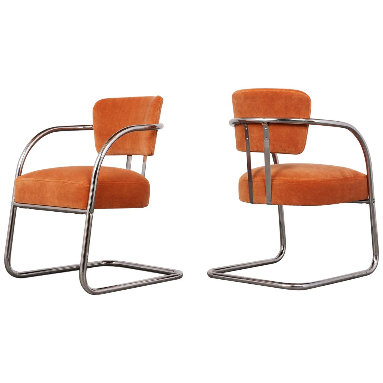 Set of Two Modern Chrome Frame Lounge Chairs