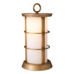 Set of Two Modern L-Shaped Outdoor Table Lamps, Antique Brass Finish.