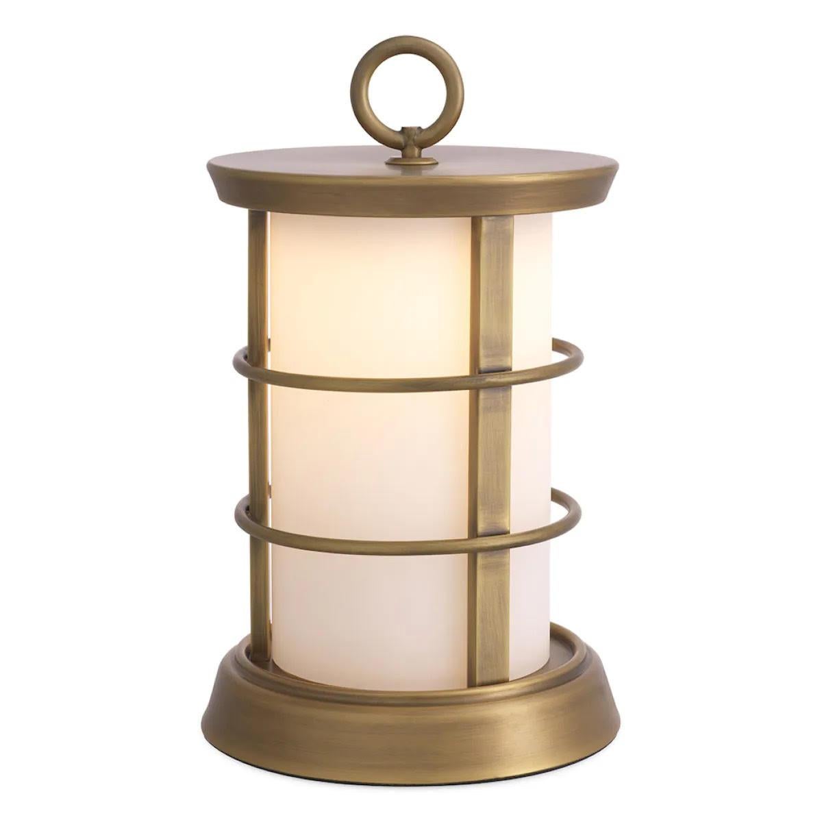 Set of two modern outdoor table lamps, S model, antique brass finish, white glass.

Discover the refined elegance of this outdoor table lamp. Its antique brass finish combined with pristine white glass creates a striking balance between vintage