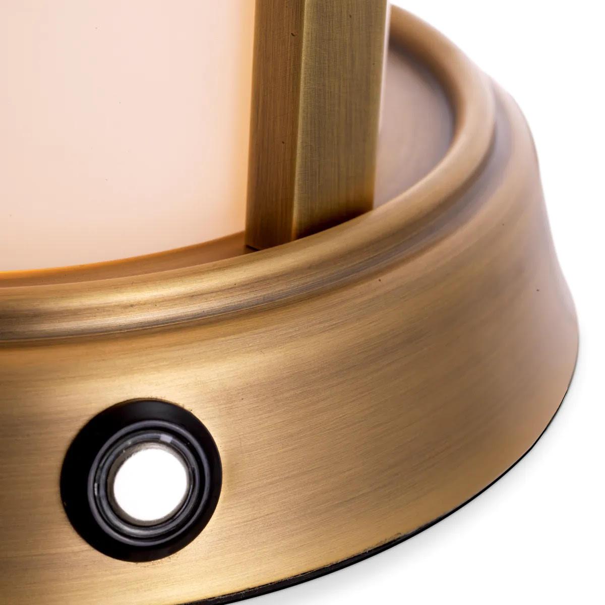 Set of Two Modern Outdoor Table Lamps, S Model, Antique Brass Finish. For Sale 1