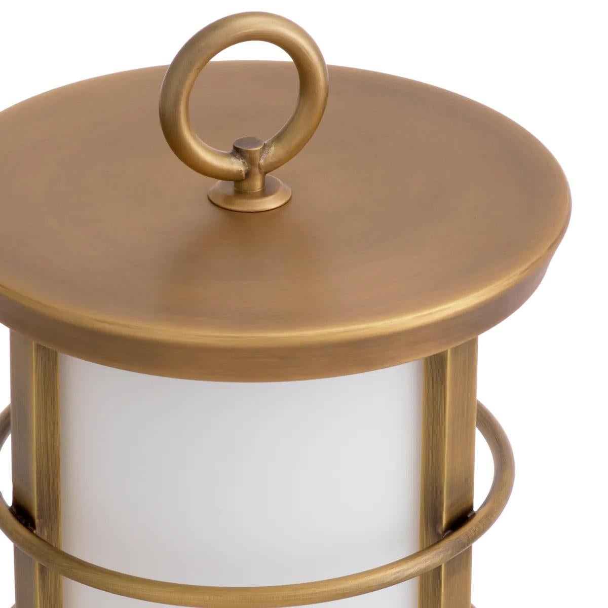 Set of Two Modern Outdoor Table Lamps, S Model, Antique Brass Finish. For Sale 2