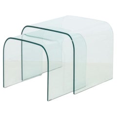 Set of Two Modern Waterfall Glass Nesting Side Tables