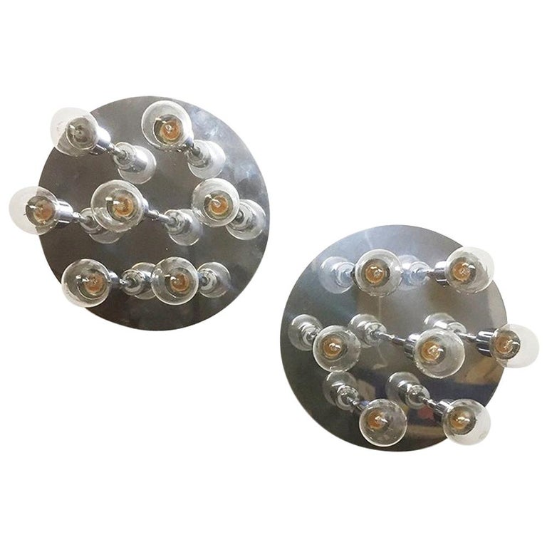 Set of Two Modernist 1970s Chrome Wall and Ceiling Lights by Cosack, Germany For Sale