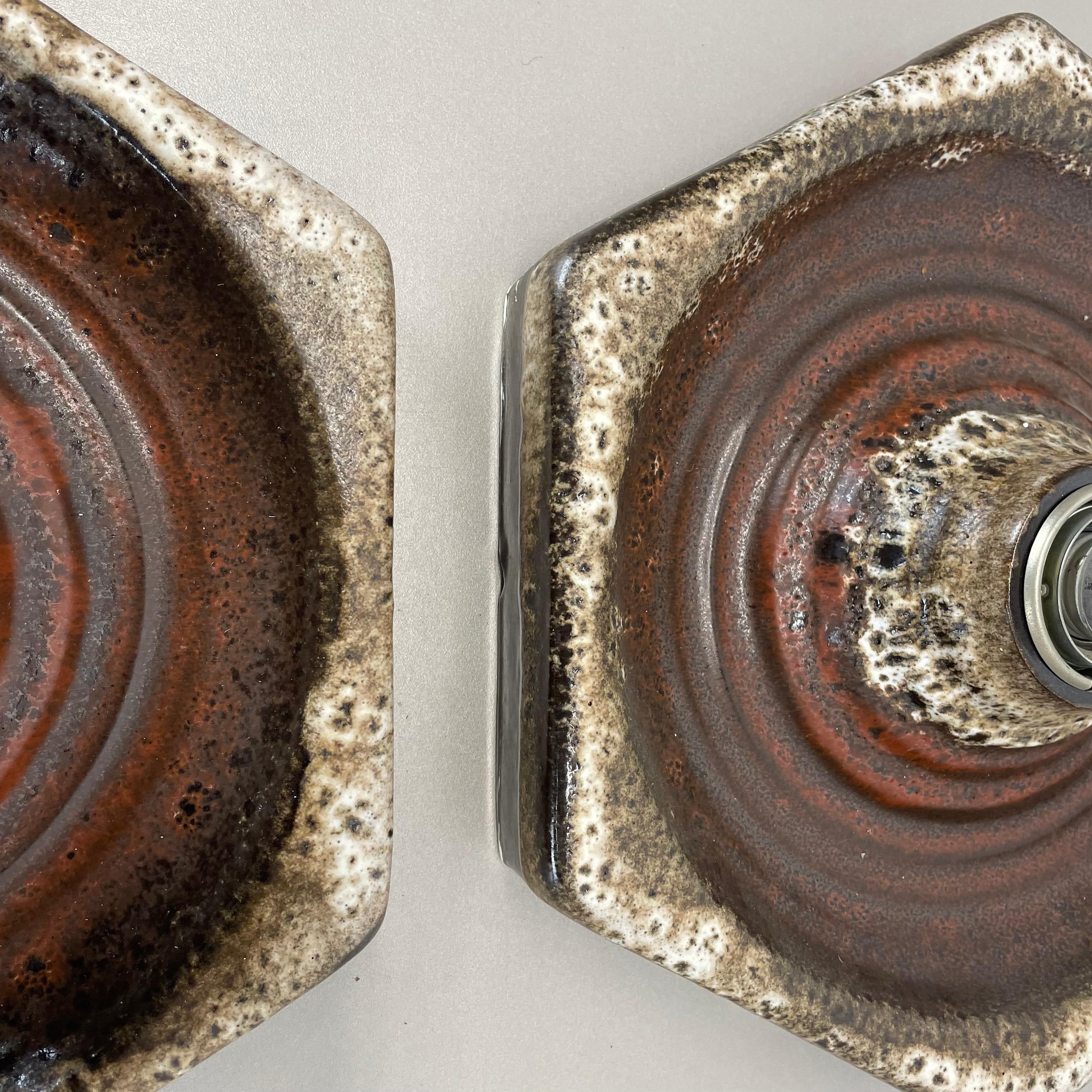 Set of Two Modernist Ceramic Fat Lava Wall Lights by Pan Ceramics, Germany 1970s For Sale 7