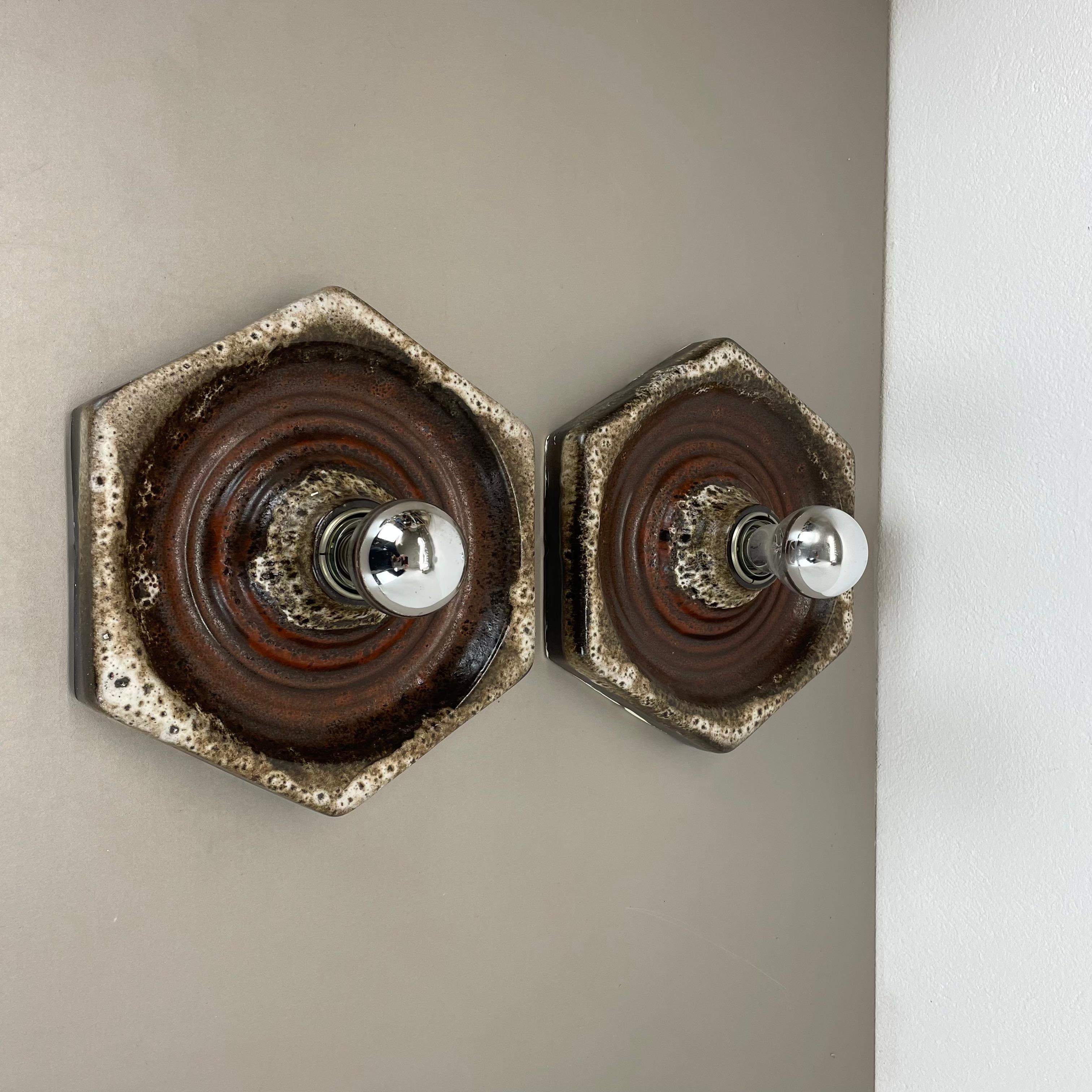 Mid-Century Modern Set of Two Modernist Ceramic Fat Lava Wall Lights by Pan Ceramics, Germany 1970s For Sale