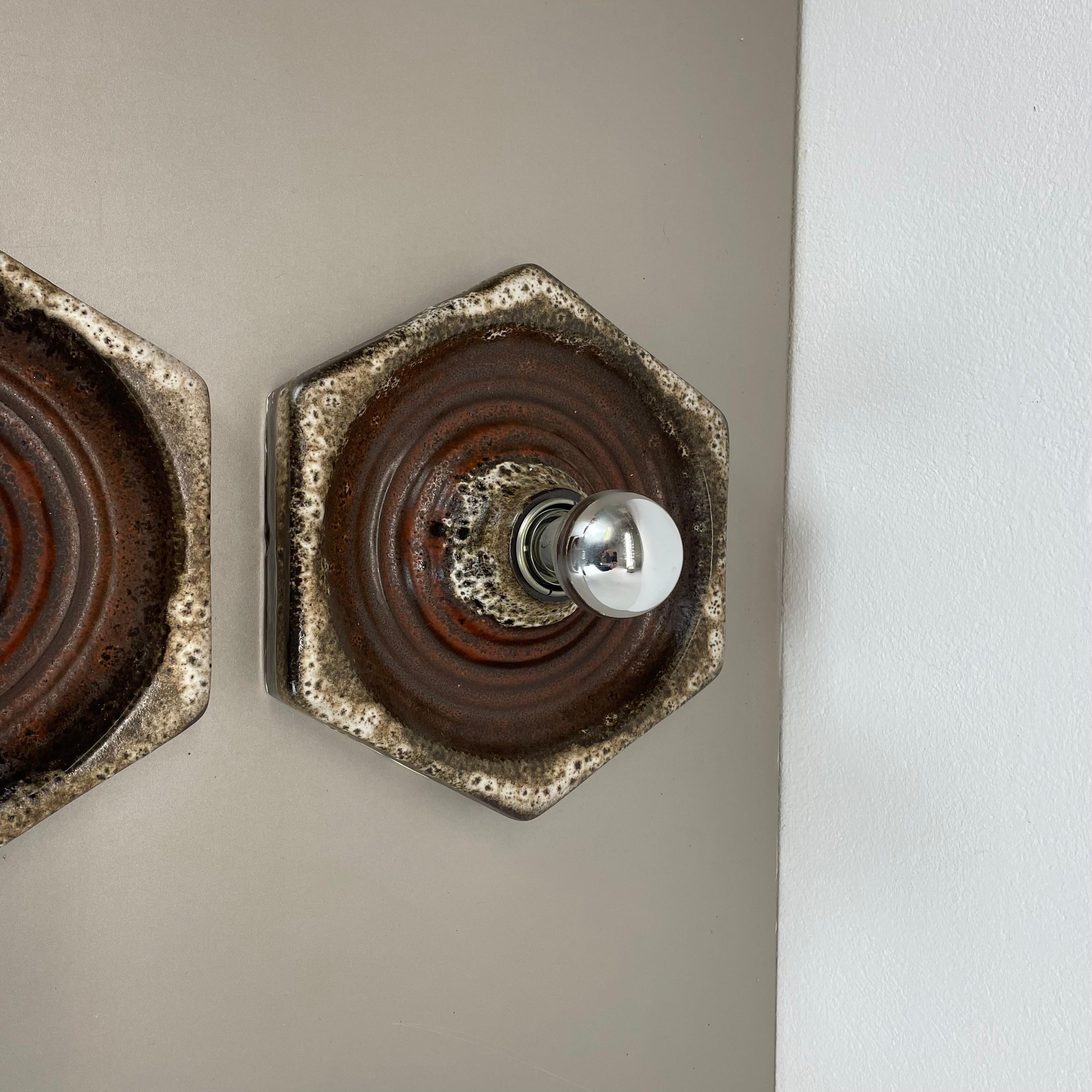 20th Century Set of Two Modernist Ceramic Fat Lava Wall Lights by Pan Ceramics, Germany 1970s For Sale