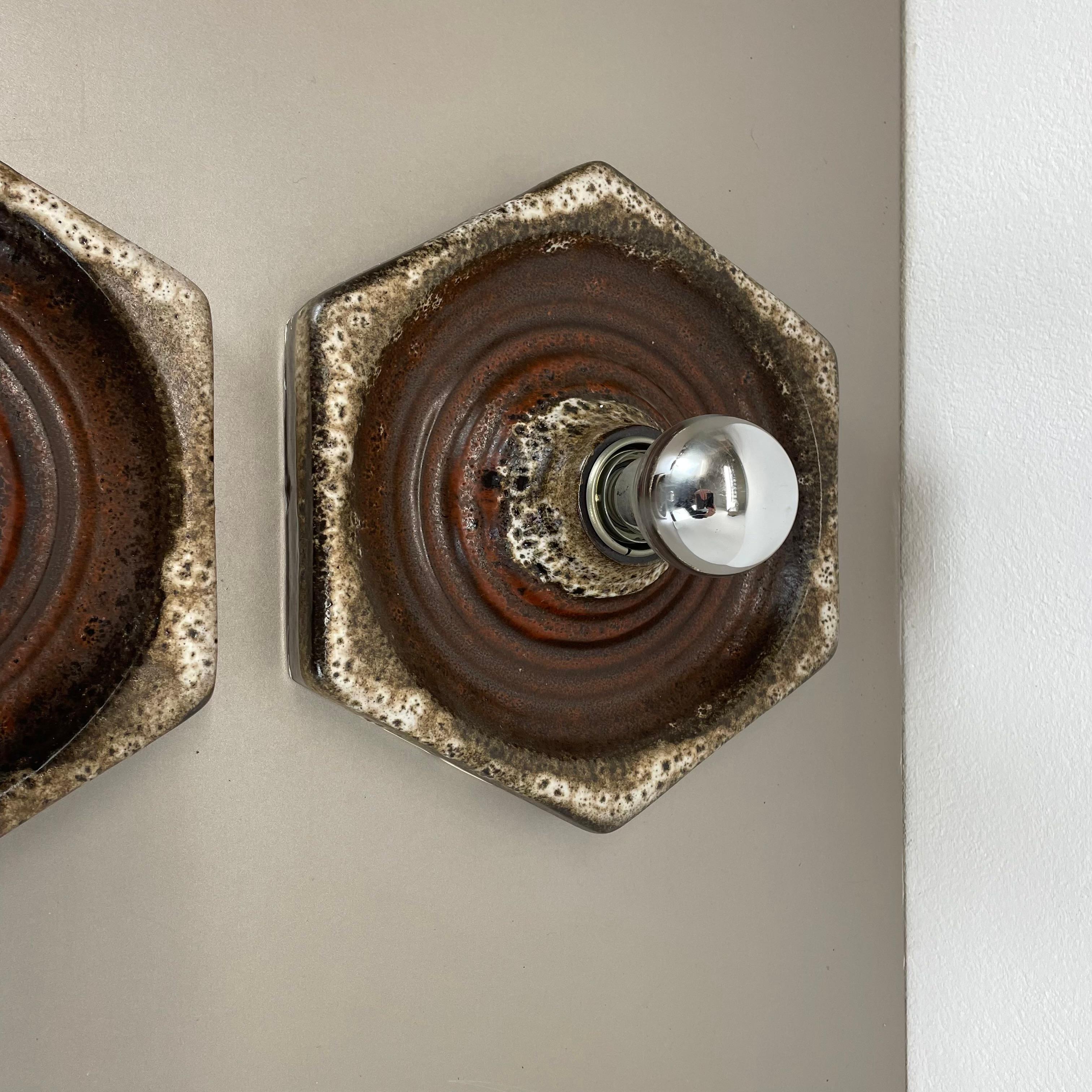 Metal Set of Two Modernist Ceramic Fat Lava Wall Lights by Pan Ceramics, Germany 1970s For Sale