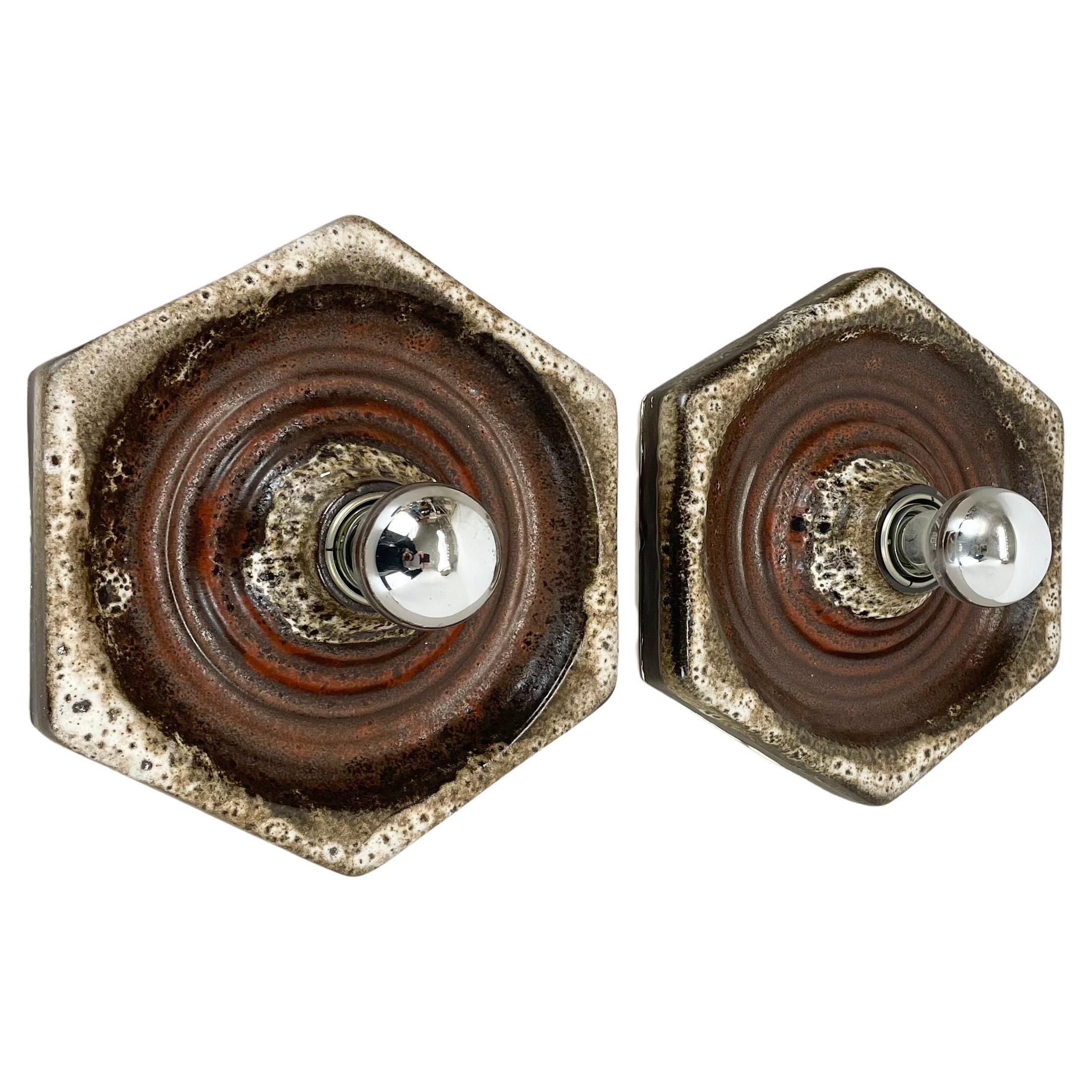 Set of Two Modernist Ceramic Fat Lava Wall Lights by Pan Ceramics, Germany 1970s