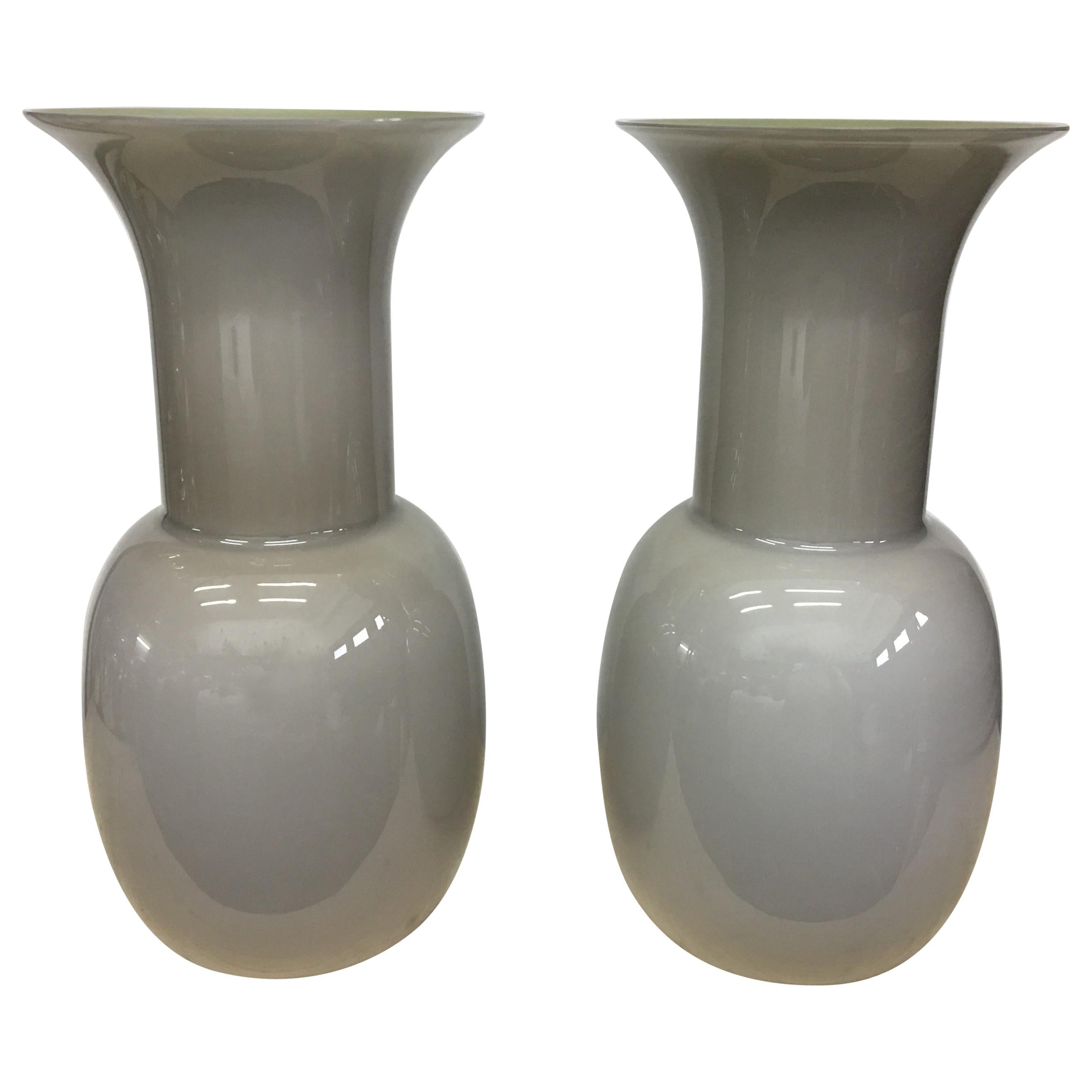 Set of Two Modernist Grey Murano Glass Vases by Aureliano Toso, 2000