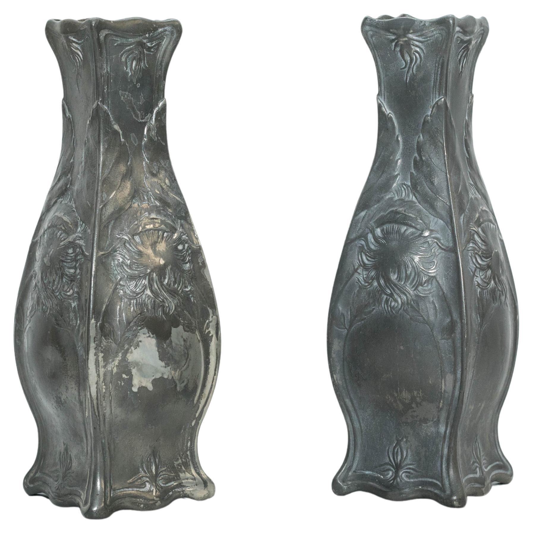 Set of Two Modernist Metal Vases, circa 1930 For Sale