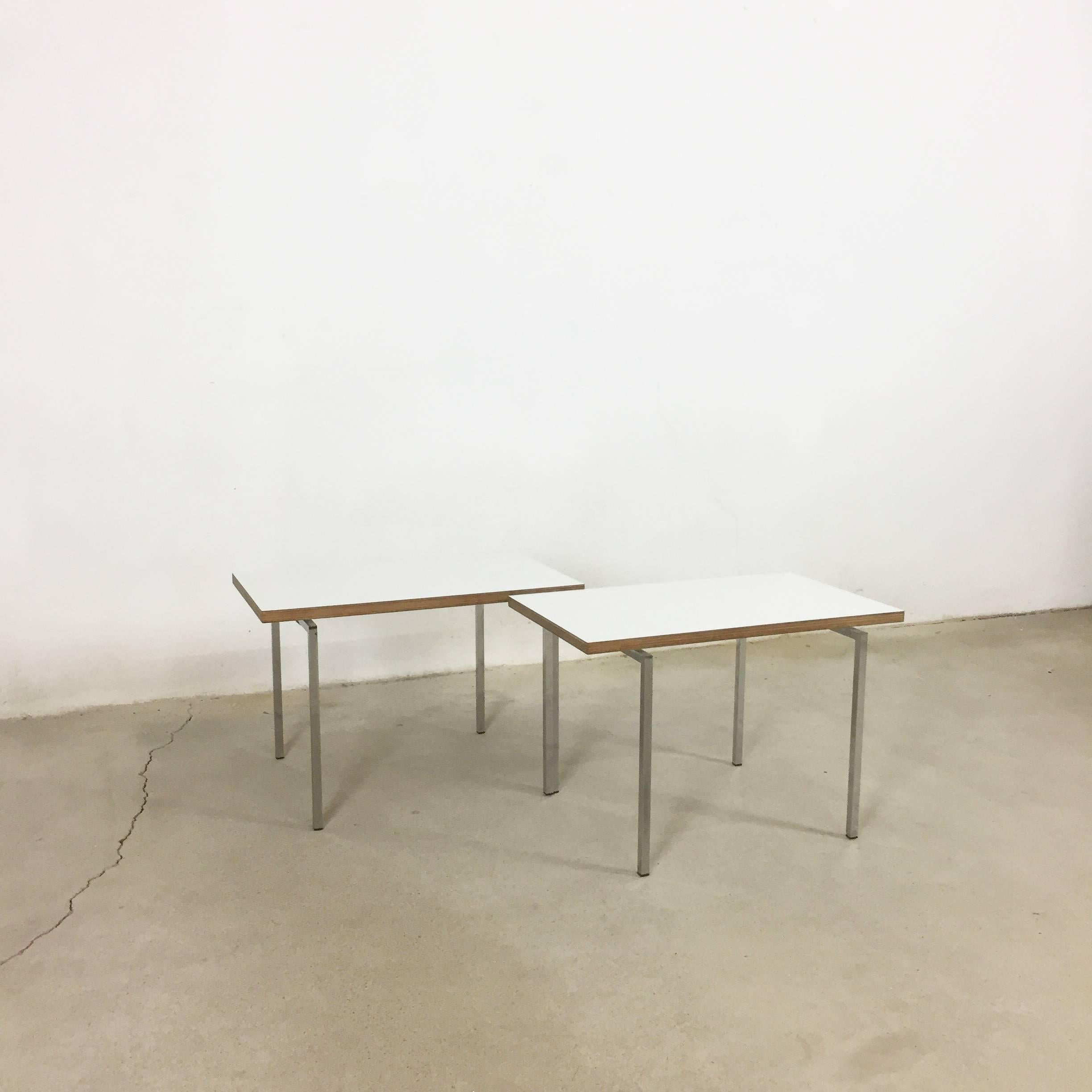 Article:

Stacking tables


Design:

Trix and Robert Hausmann 1957


Origin:

Switzerland (distribution by Intermöbel)


Decade:

1960s


    

Original modernist stacking tables designed by Robert and Trix Haussmann in 1957