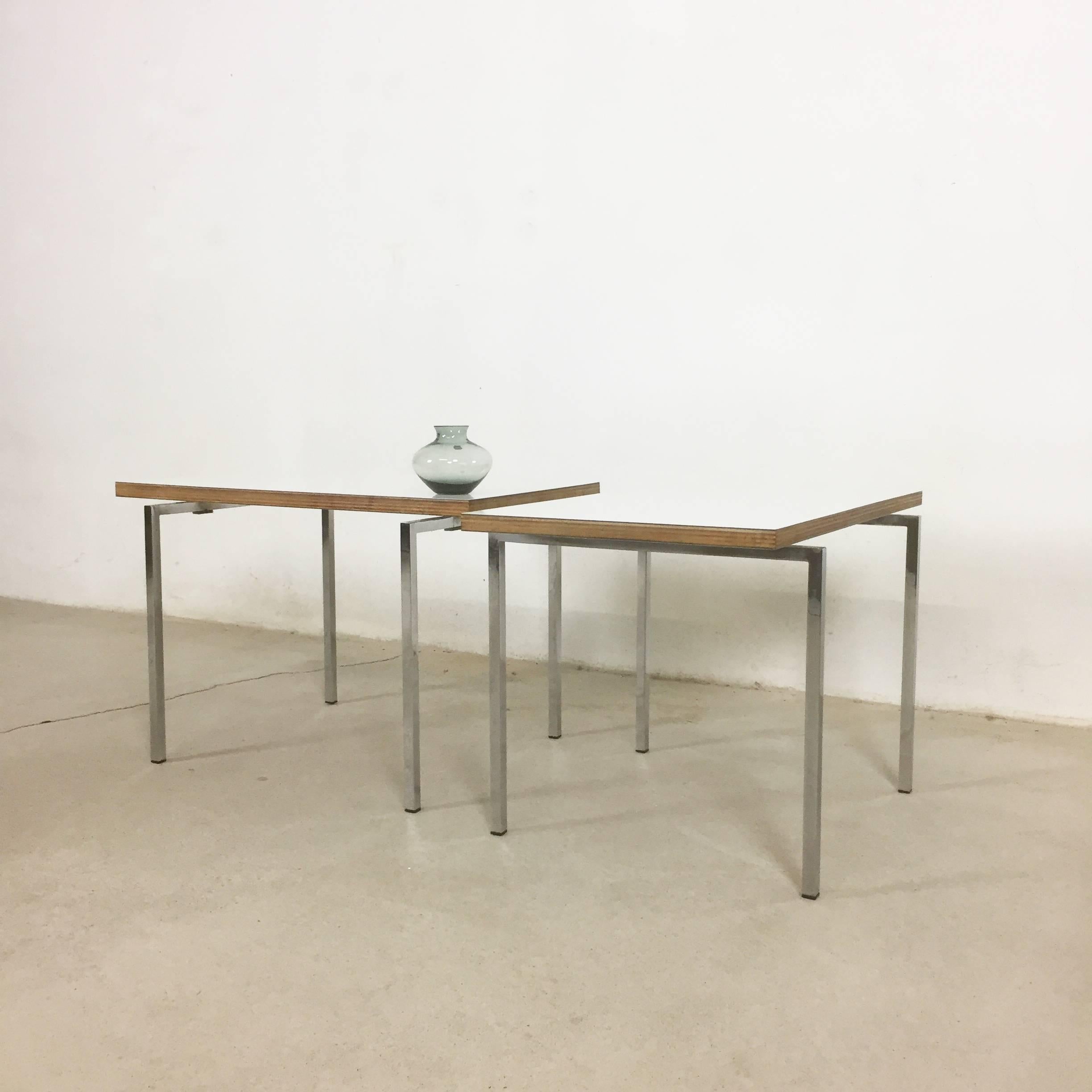 Swiss Set of Two Modernist Stacking Tables, Trix & Robert Haussmann, Switzerland, 1957 For Sale