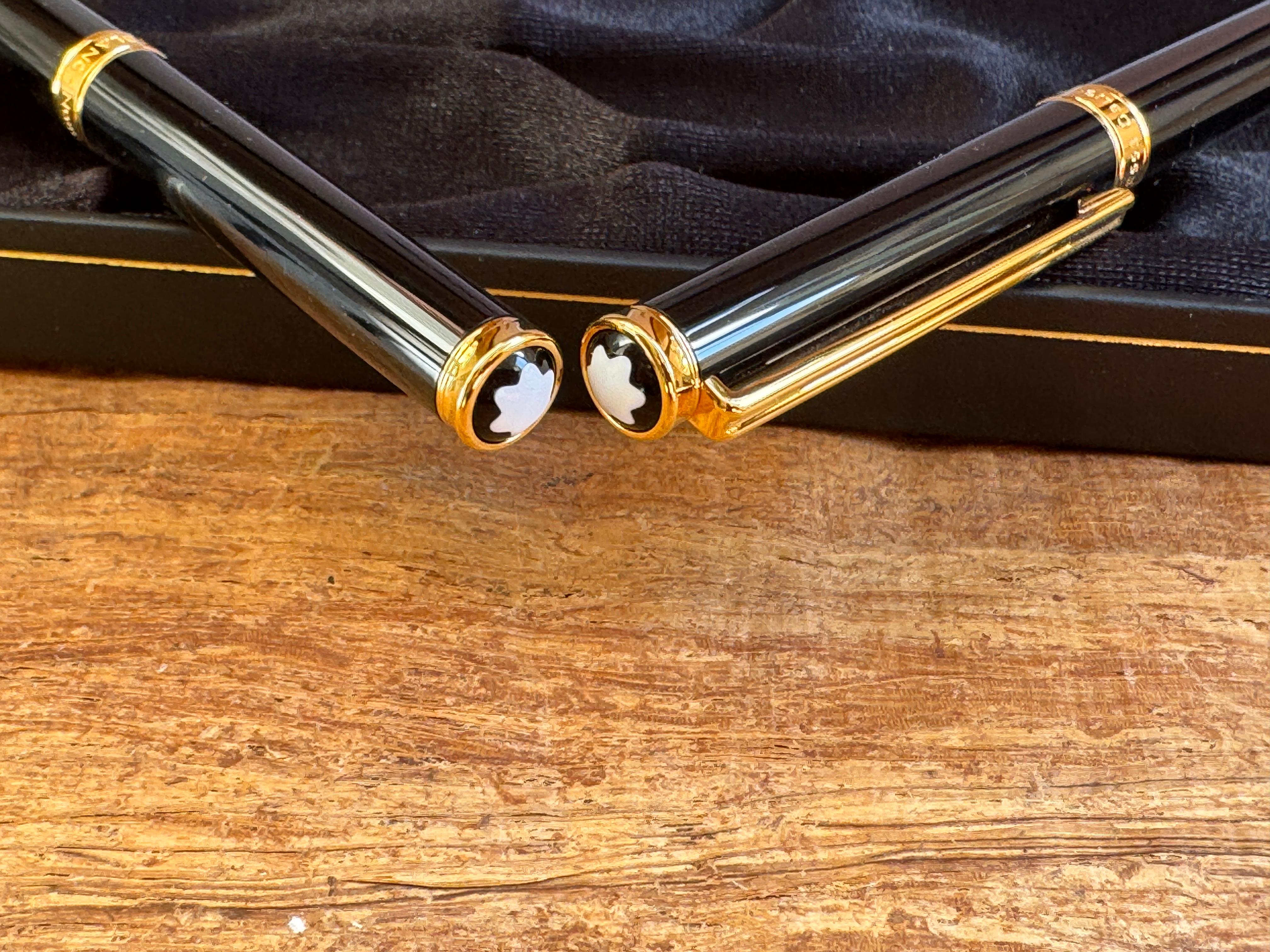 Ensemble de deux crayons Montblanc Noblesse Black GT Rollerball et mécaniques dans sa boîte en vente 9
