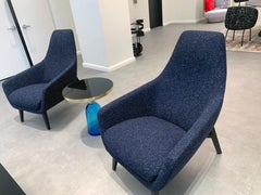 Set of Two Montis Lounge Chairs in Deep Blue Raf Simon Pilot Fabric 