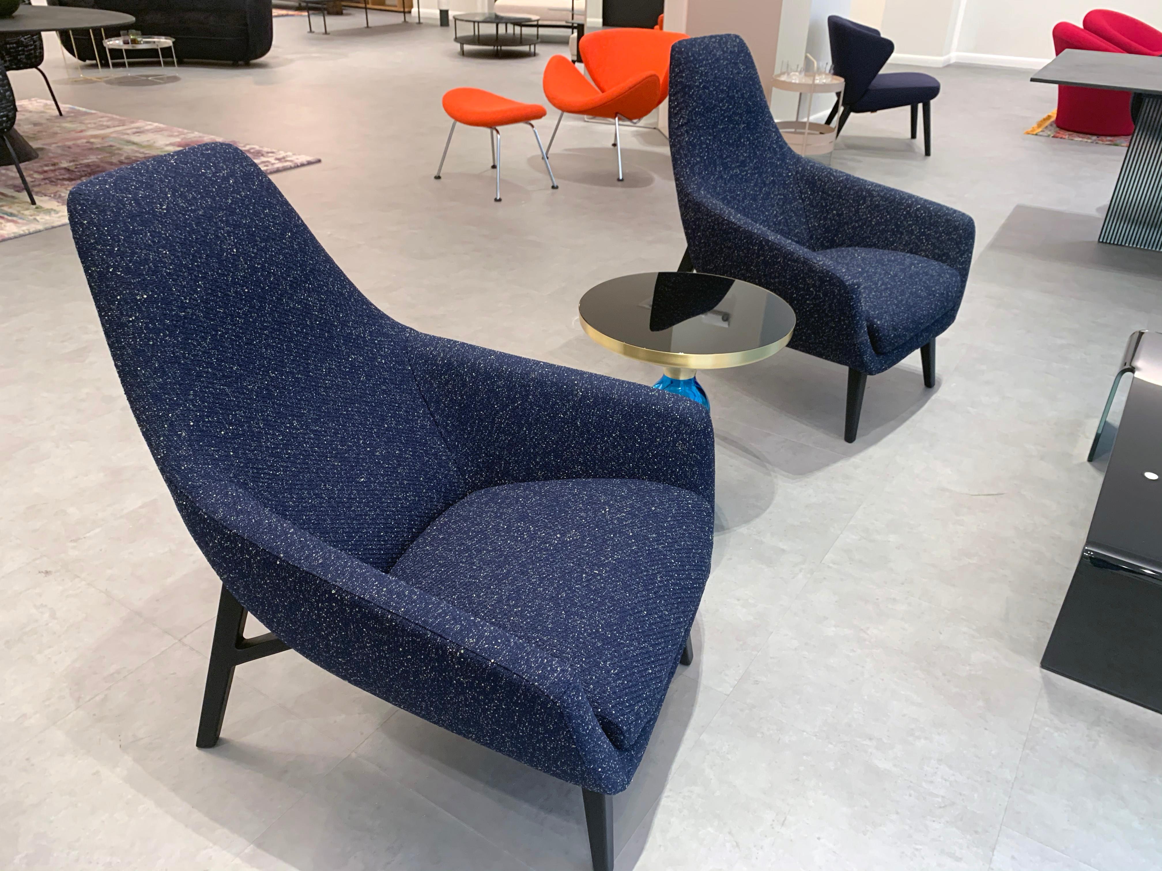 Contemporary Set of Two Montis Lounge Chairs in Deep Blue Raf Simon Pilot Fabric 