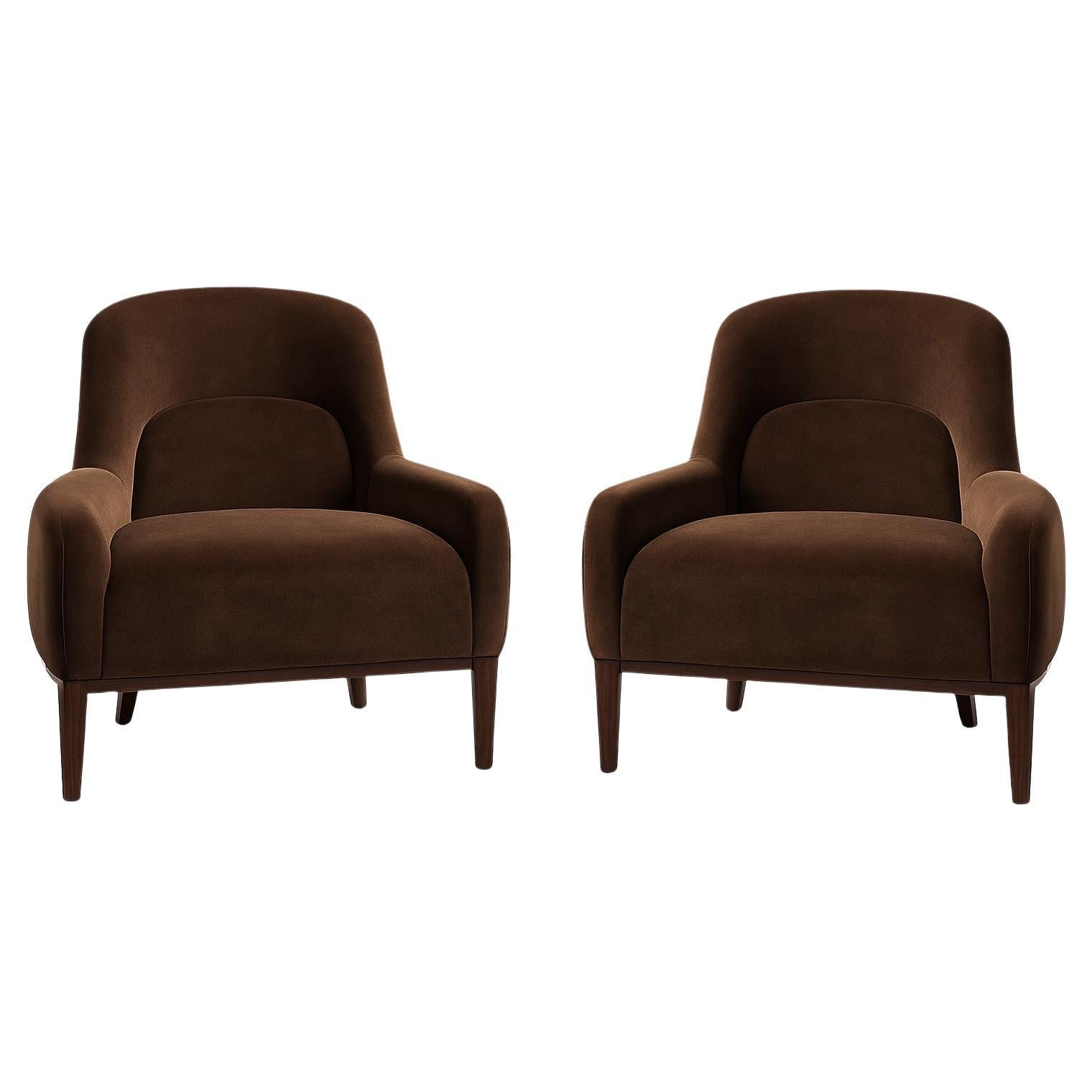 Set of Two Montreux Armchairs in Retro-Style In Custom High Performance Velvet im Angebot