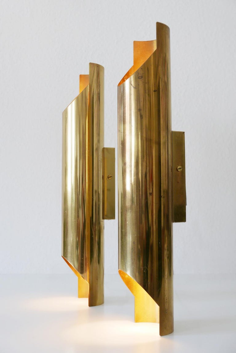 Set of Two Monumental Mid-Century Modern Brass Wall Lamps or Sconces ...