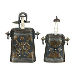 Set of Two Moroccan Antique Tribal Powder Case Flasks