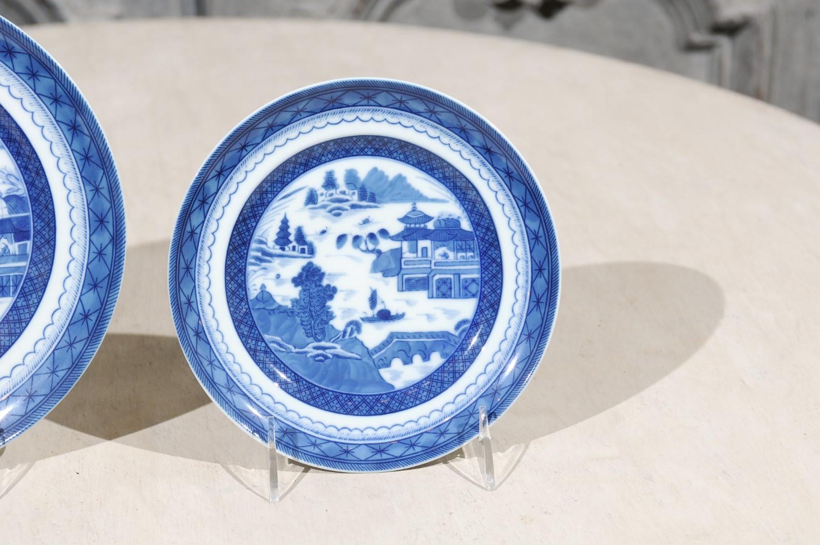 Set of Two Mottahedeh Chinoiserie Blue Canton Plates with Landscape Scenes 2