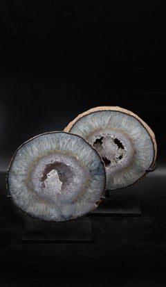 Set of Two Mounted Geodes, Pot and Lid