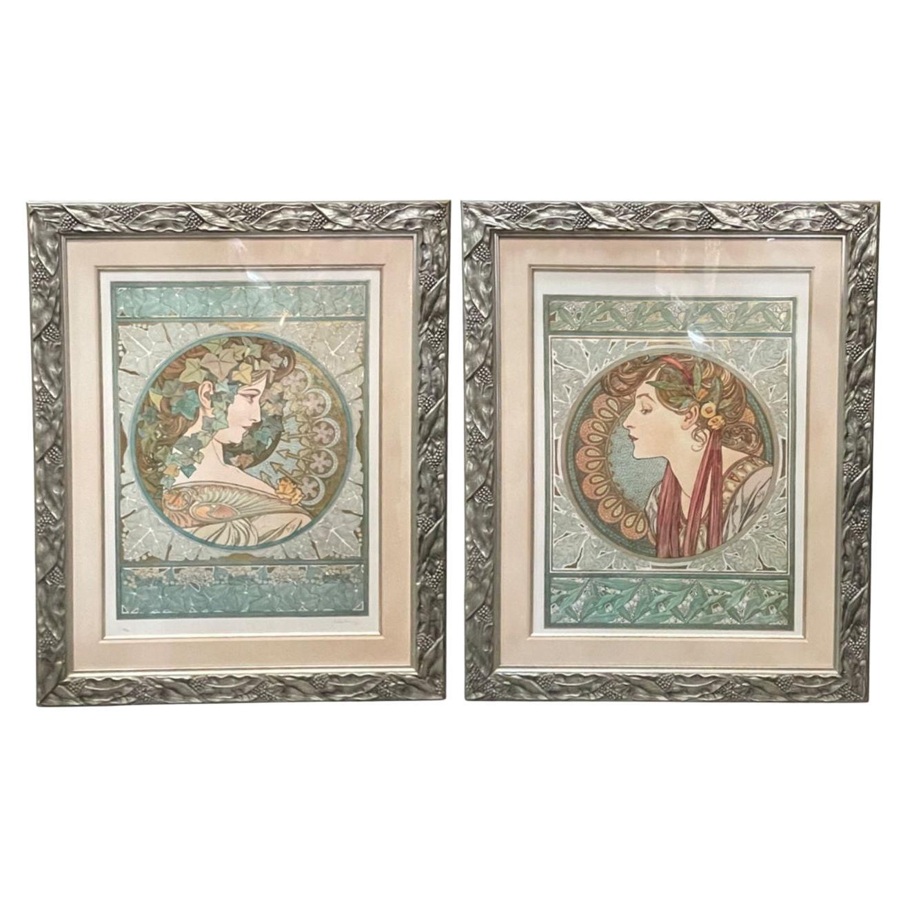 Set of Two Mucha Foundation Art Nouveau Prints "Ivy" and "Laurel" AP 20/50. For Sale