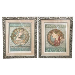 Ensemble de deux estampes Art Nouveau de la Fondation Mucha « Ivy » et « Laurel » AP 20/50.
